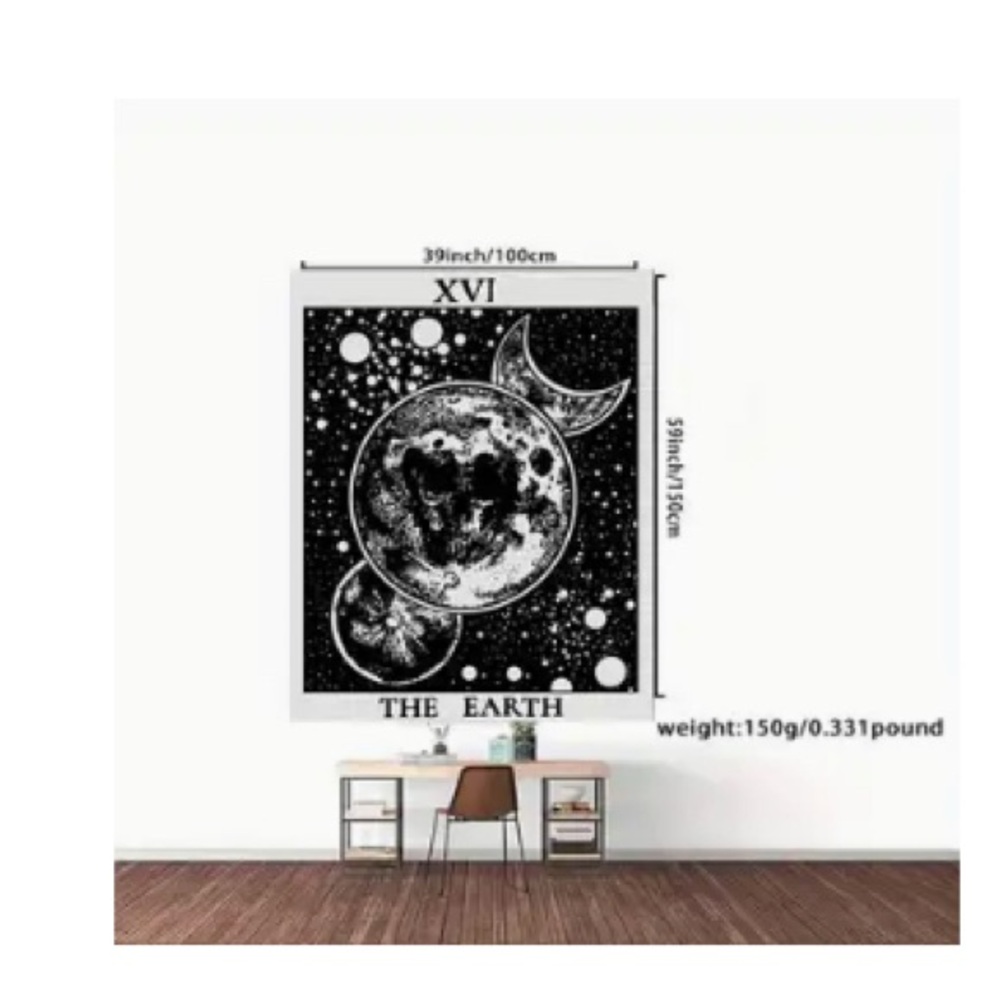 Pair of moon and earth wall hanging tapestries